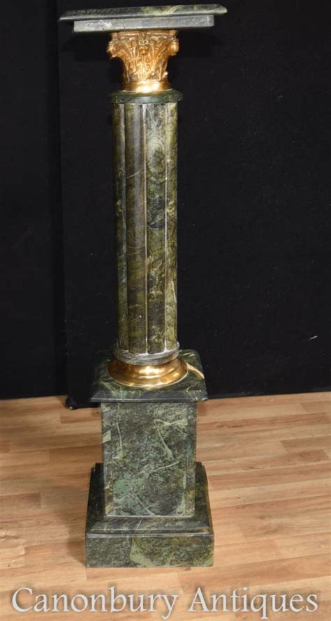 Pair Green Marble Empire Pedestal Stands French Column Tables