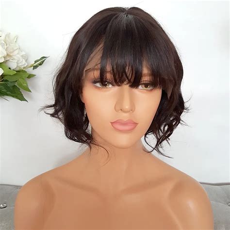 150 Density Human Hair Full Lace Wigs Wavy Short Human Wigs Lace Front