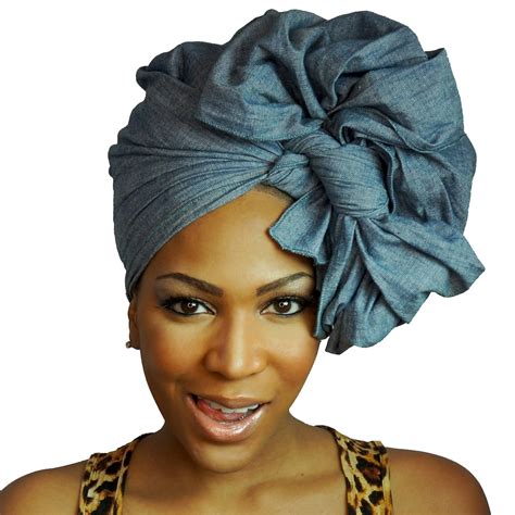 Denim Head Wrap Blue Jean Solid Color Chambray Headwraps And Turbans