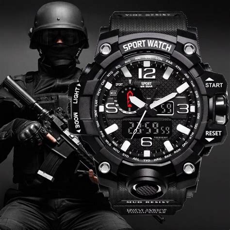 men military tactical style army sports watch led digital and analog display in 2020 watches
