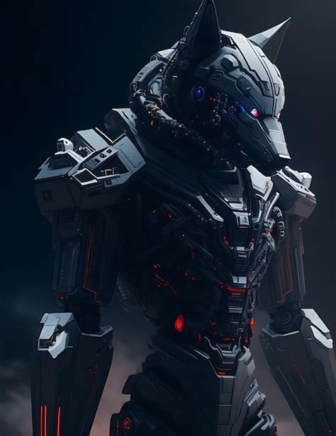 Premium Ai Image Futuristic Humanoid Wolf Cyborg Robot In Dark Space