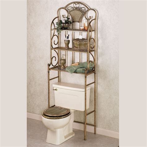 Space saver fits seamlessly over the toilet to offer vertical bathroom storage. Tayla Aged Gold Space Saver Shelves