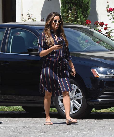 Eva Longoria Wears A Blue Dress With Red Stripes Out In Los Angeles 07
