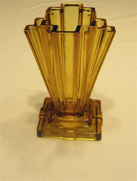 Vintage Art Deco Amber Depression Glass Vase Antique Price Guide Details Page