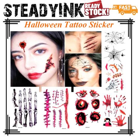 𝚂𝚝𝚎𝚊𝚍𝚢𝙸𝙽𝙺 Halloween Tattoo Sticker Realistic Scars Stitch Bloody