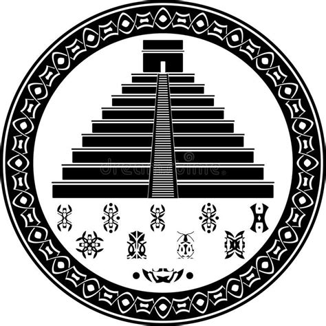 Símbolos Mayas De La Pirámide Y De La Fantasía Ilustración Mayan