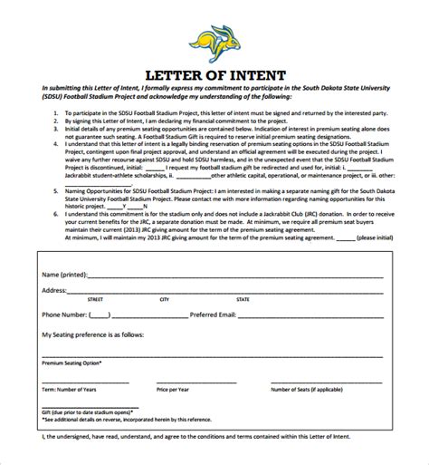10 National Letter Of Intent Templates Sample Templates