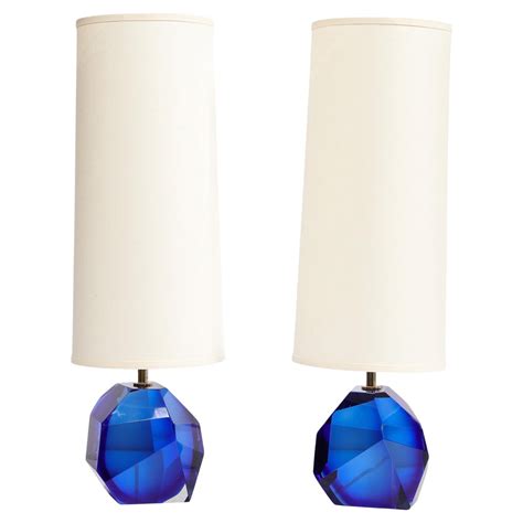 Pair Of Modernist Hand Blown Murano Clear Glass Table Lamps For Sale At 1stdibs