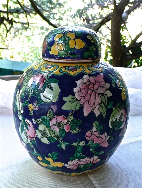 Vintage Ginger Jar Large Lidded Jar Floral Design Etsy