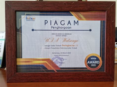 KPPN Semarang II Award Nobatkan UIN Walisongo Jadi Peringkat Satker Terbaik