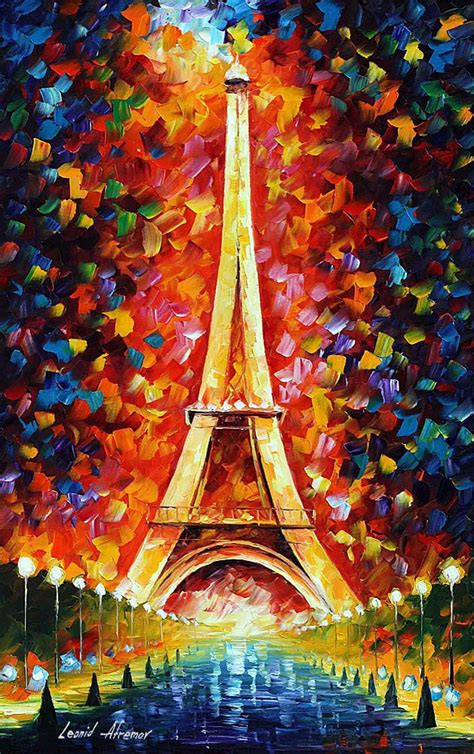 Paris Eiffel Tower Lighted 2 — Palette Knife Oil Painting On Canvas By