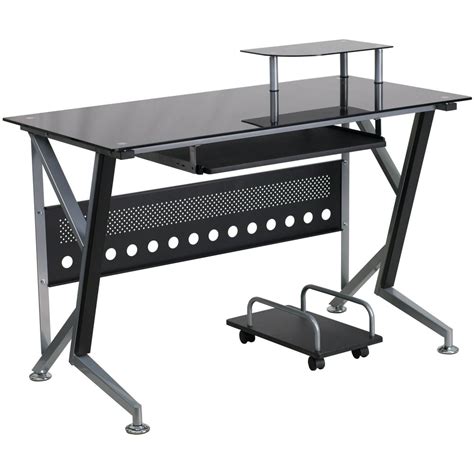 Flash Furniture Black Glass Computer Desk With Pull Out Keyboard Tray