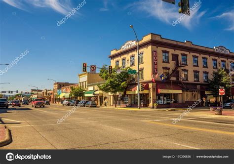 Street View With Stores And Hotels In Kalispell Montana Stock