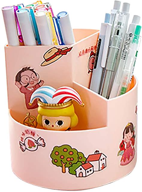 Desk Organizer Rotating Pencil Holder With 3 Compartments Cute Funny
