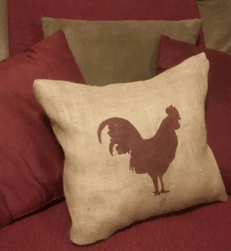 Rooster Pillow, Burlap Rooster Pillow, Rooster Silhouette ...