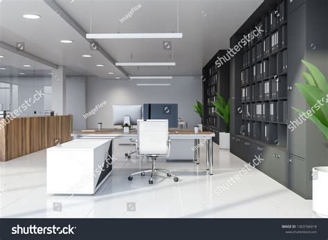 Modern Manager Office Interior White Glass Stock Illustration