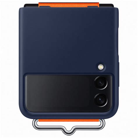 official samsung galaxy z flip 3 silicone case with strap navy