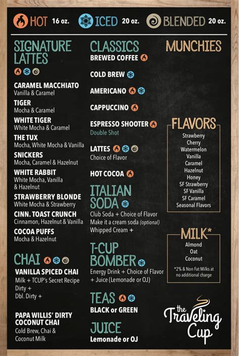 The Traveling Cup Coffee Trucks Menu The Traveling Cup