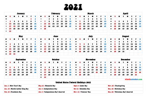 Printable 2021 Calendar With Holidays 12 Templates