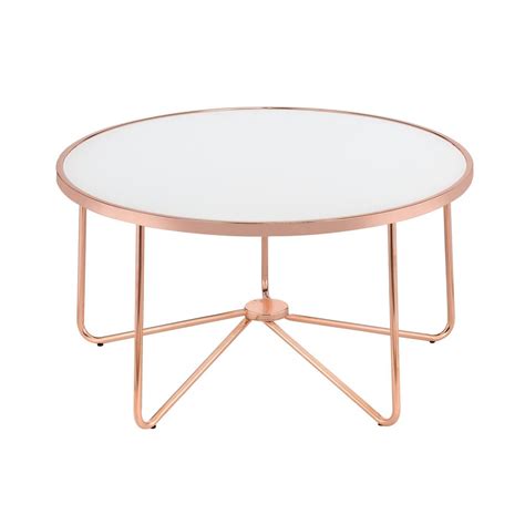 White and rose gold stick lamp with usb charging port. ACME Furniture Alivia Frosted Glass and Rose Gold Coffee Table-81835 - The Home Depot
