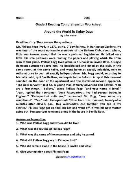 Grade 5 Reading Comprehension Worksheets Pdf Grade 5 Reading
