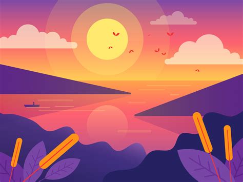 Vector Flat Art Nature Landscape Background Design Behance