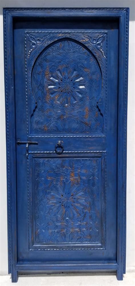 Handmade Moroccan Blue Door Hand Carved Nomad Moorish Carved Door Good