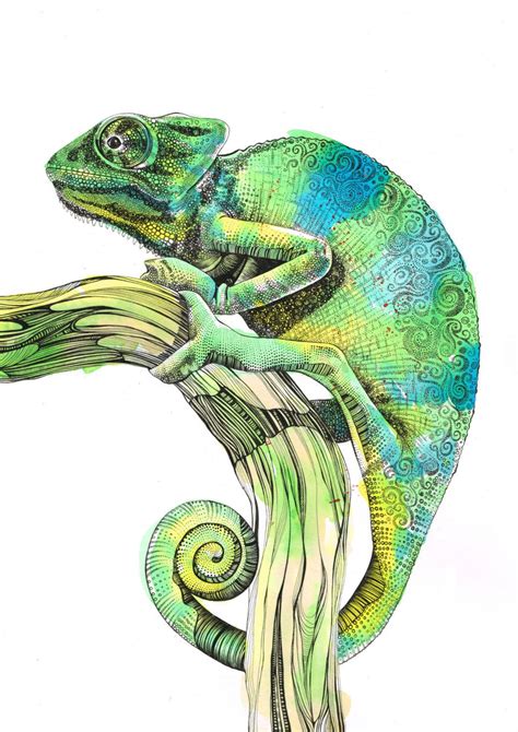 Chameleon Original Art By Sophcunninghamart On Etsy Chameleon Art