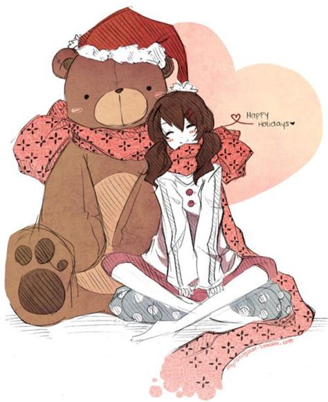 I Have A Teddy Bear This Big Too Christmas Sketch Cute Anime