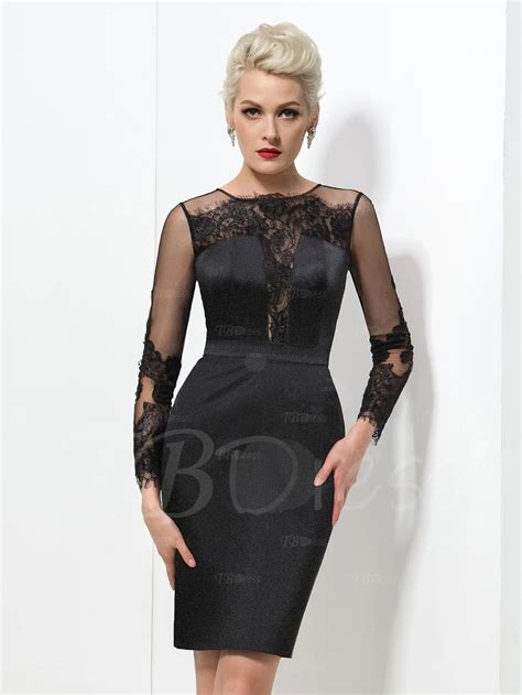 sexy black sheer long sleeve short mini cocktail dresses 2016 straight illusion neck lace
