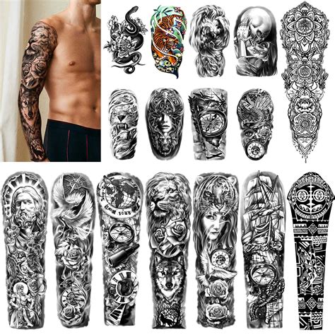 buy waterproof full arm temporary tattoos 8 sheets and half arm shoulder tattoo 8 sheets extra