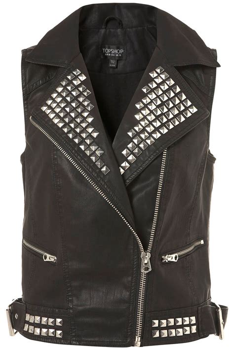 Studded Sleeveless Jacket From Topshop Faux Leather Vest Leather