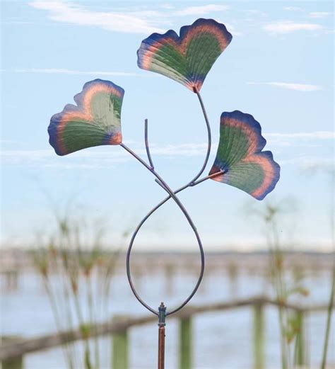 Recycled Metal Ginkgo Leaves Garden Wind Spinner Wind And Weather