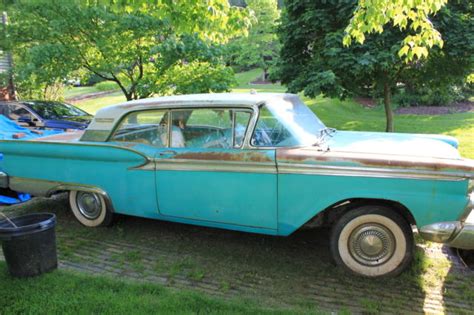 Fords were totally restyled for 1959. 1959 Ford Galaxie Fairlane 500 Two Door Hardtop Rare Options Patina NO RESURVE