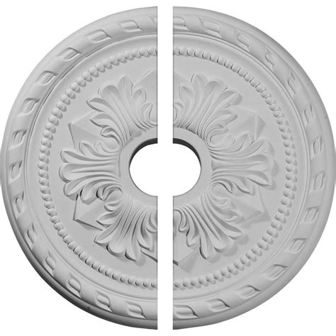 Two piece ceiling medallions make it fast and simple for anyone to install a beautiful detail to any light without removing the fixture from the ceiling. Ekena Millwork 20-7/8 in. O.D. x 3-5/8 in. I.D. x 1-5/8 in ...