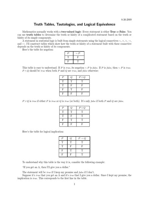 Truth Tables Pdf Pdf Contradiction Syntax Logic