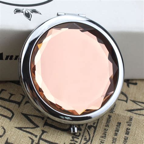 Portable Lady Pocket Crystal Makeup Mirror Round Double Sides Folding Make Up Compact Mirrors