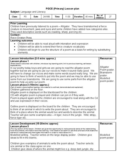 Poetry Lesson Plan 4 | Lesson Plan | Poetry