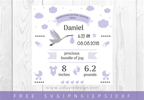 Birth Stats Svg Feet Baby Announcement Chart Template Svg Pdf Dxf Eps