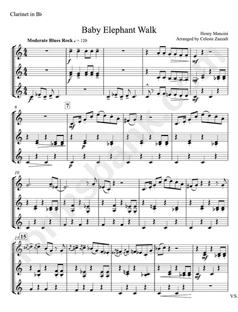 Baby Elephant Walk Clarinet Sheet Music In Bb By Henry Mancini