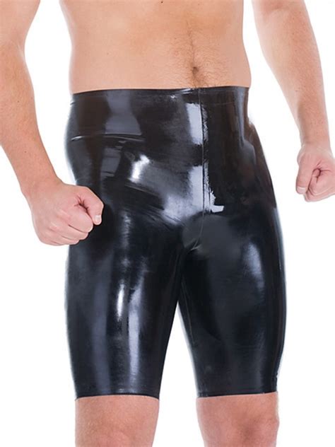 Men Latex Cycle Shorts Pants Latex Rubber Underclothes High Waist Latex