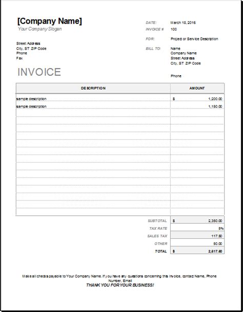 Contractor Receipt Template For Excel Word And Excel Templates