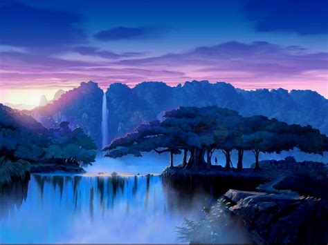 Landscape Nature Dream Trees Waterfalls Waterfall Sunset
