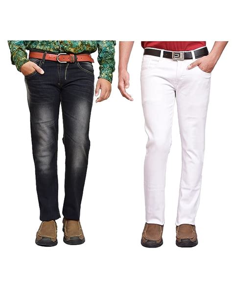 Buy American Noti White Black Cotton Jeans Pant For Man Stretchable