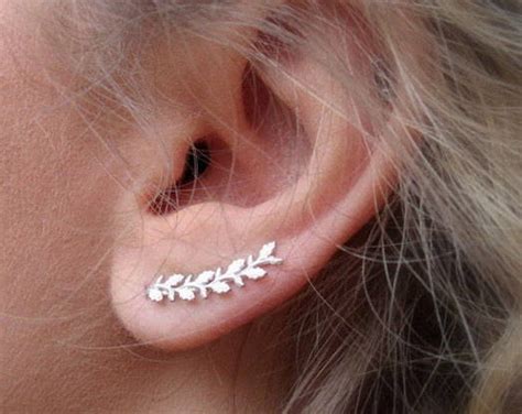 Silver Leaf Ear Climbers In Sterling Silver Ear Crawler Etsy With