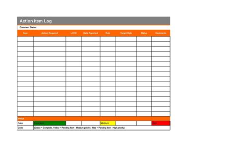 Free Printable Action Item Templates Excel Word Meeting