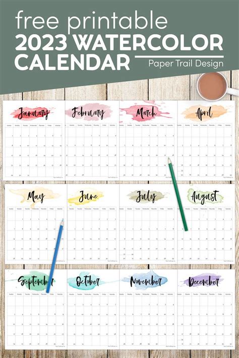 2023 Printable Calendar Watercolor Paper Trail Design In 2022
