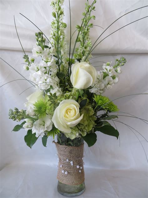 Burlap And Pearls White Rose Flower Bouquet Send Flowers