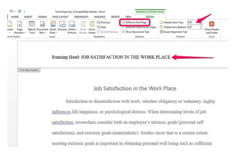 Microsoft Word Running Header With Page Number Apa Wargross