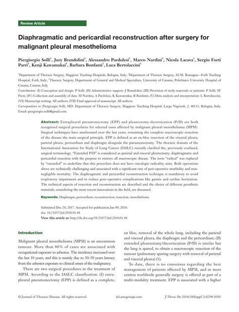 Pdf Diaphragmatic And Pericardial Reconstruction After Surgery For